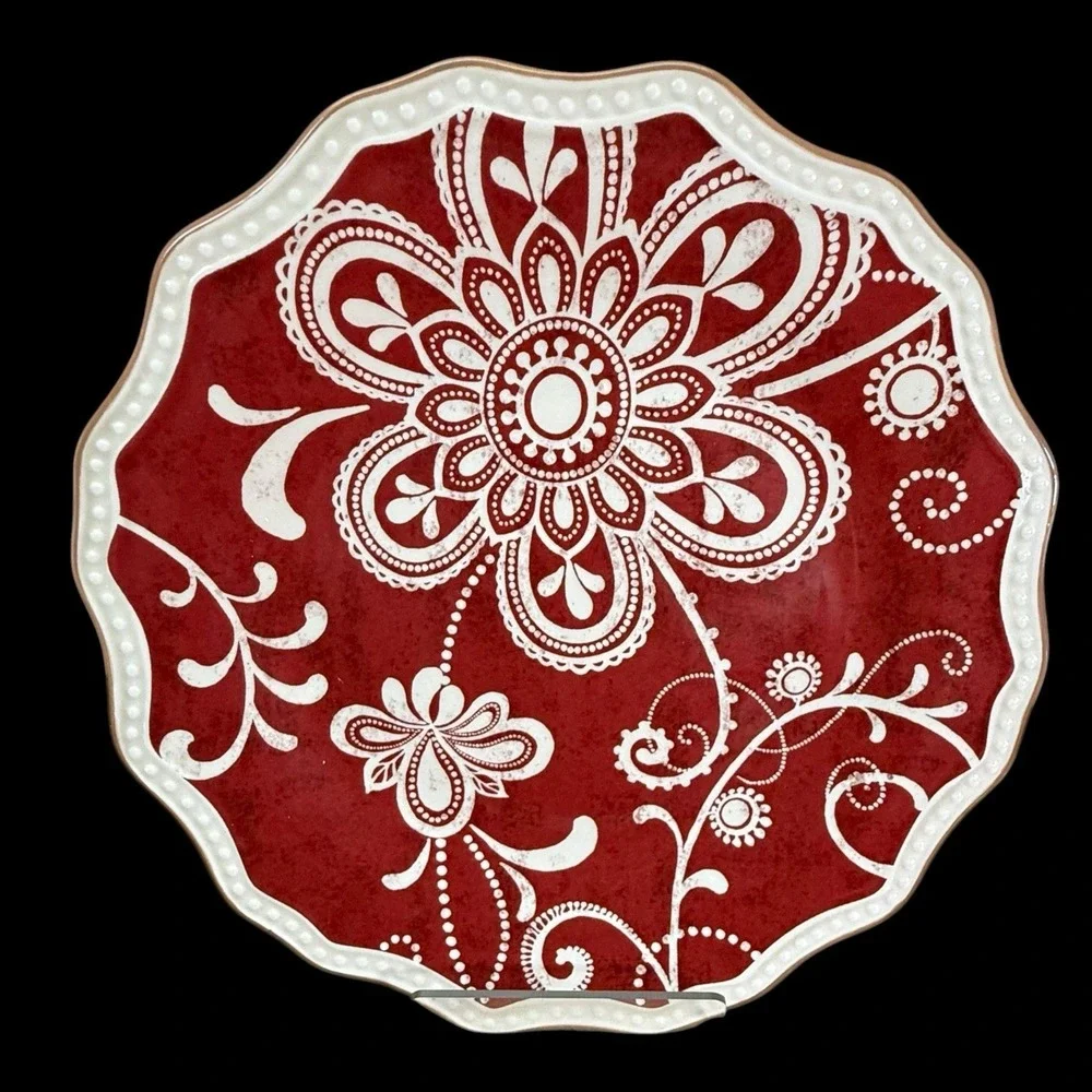 PIER 1 Maribeth Salad Dessert Plates Cranberry Scalloped Retired Set Of‎ 5